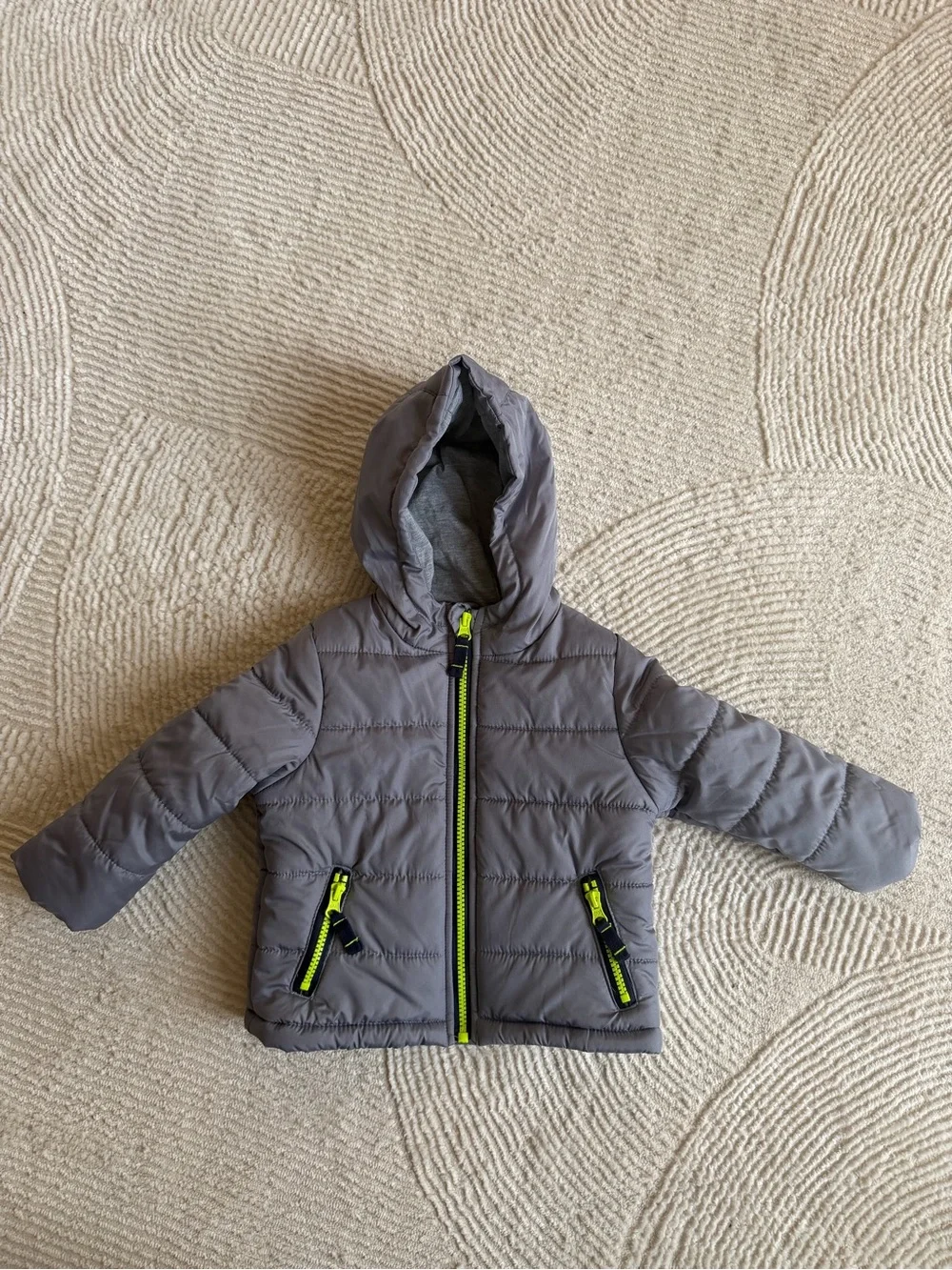 Carter's Gray Puffer Jacket with Neon Green Accents